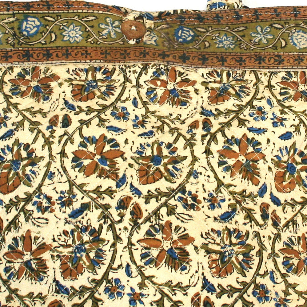 Handmade Cotton Kalamkari Block Print Structured Shopping Work Tote Bag 14x14 - Sweet Us