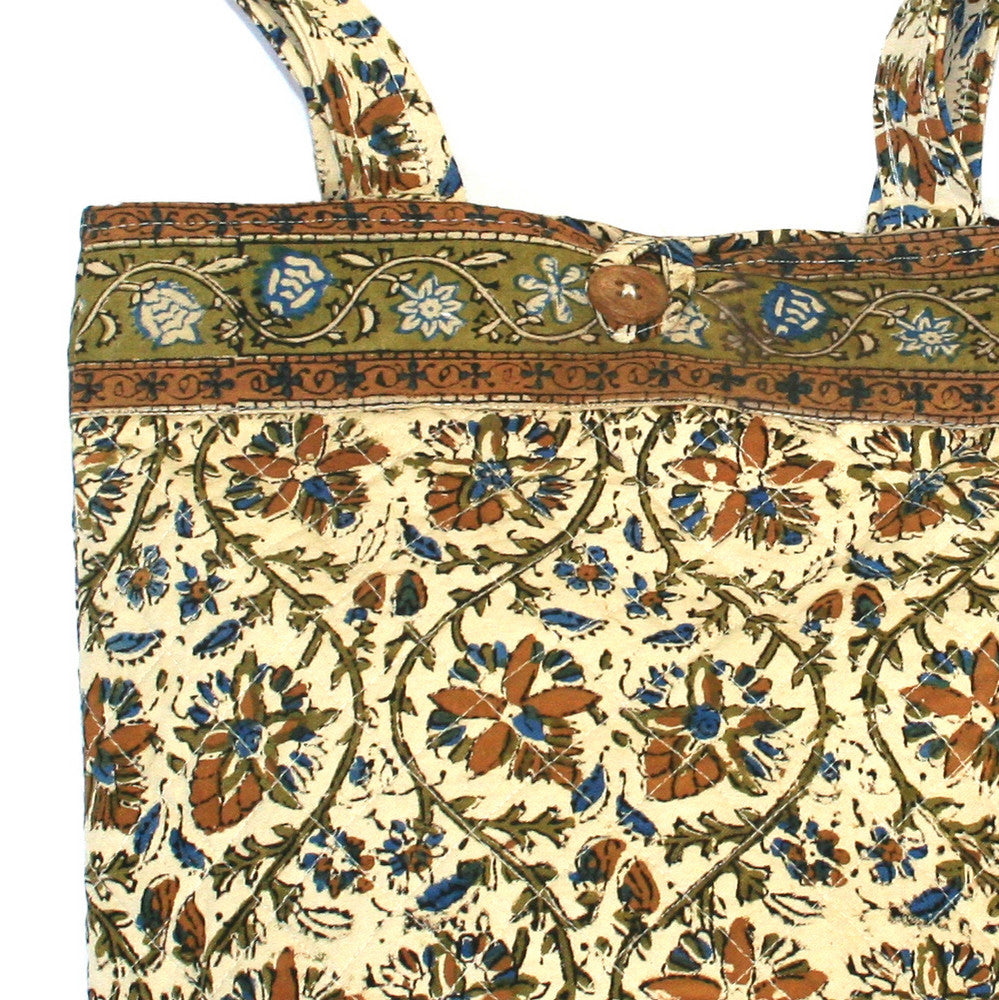 Handmade Cotton Kalamkari Block Print Structured Shopping Work Tote Bag 14x14 - Sweet Us