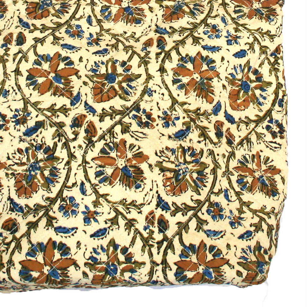 Handmade Cotton Kalamkari Block Print Structured Shopping Work Tote Bag 14x14 - Sweet Us