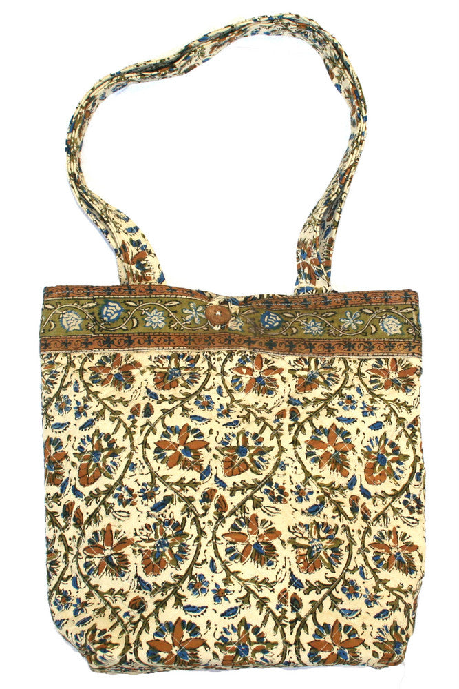 Handmade Cotton Kalamkari Block Print Structured Shopping Work Tote Bag 14x14 - Sweet Us