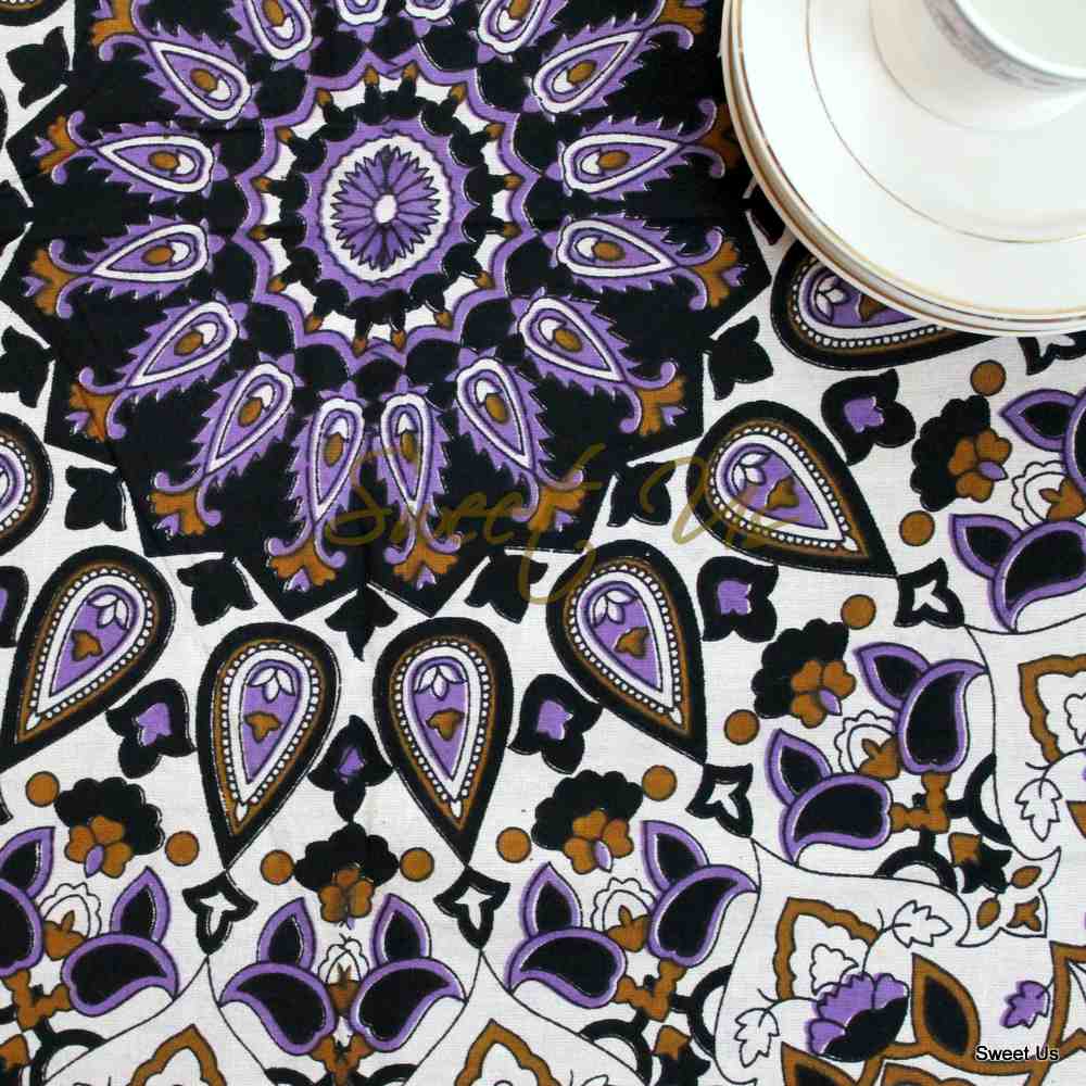 Cotton Star Elephant Floral Tablecloth Rectangle White Purple Dining Linen