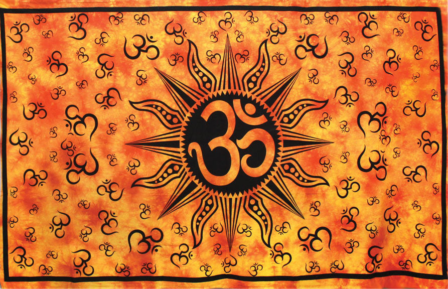 Handmade Cotton Om Sun Orange Tie Dye Indian Tapestry Tablecloth Spread 60x90 - Sweet Us
