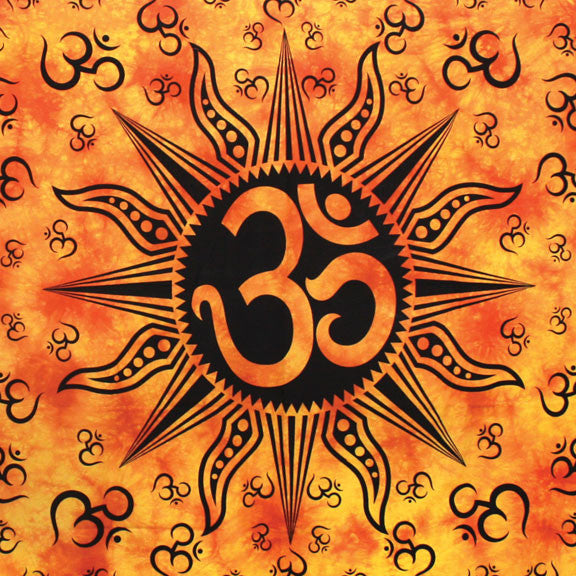 Handmade Cotton Om Sun Orange Tie Dye Indian Tapestry Tablecloth Spread 60x90 - Sweet Us