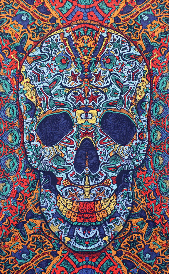 Handmade 100% Cotton Psychedelic 3D Skull Tapestry Tablecloth Bedspread 60x90 - Sweet Us