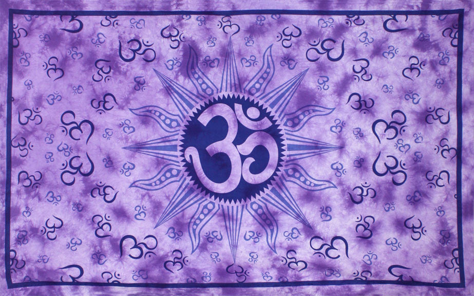 Handmade Cotton Om Sun Purple Tie Dye Indian Tapestry Tablecloth Spread 60x90 - Sweet Us