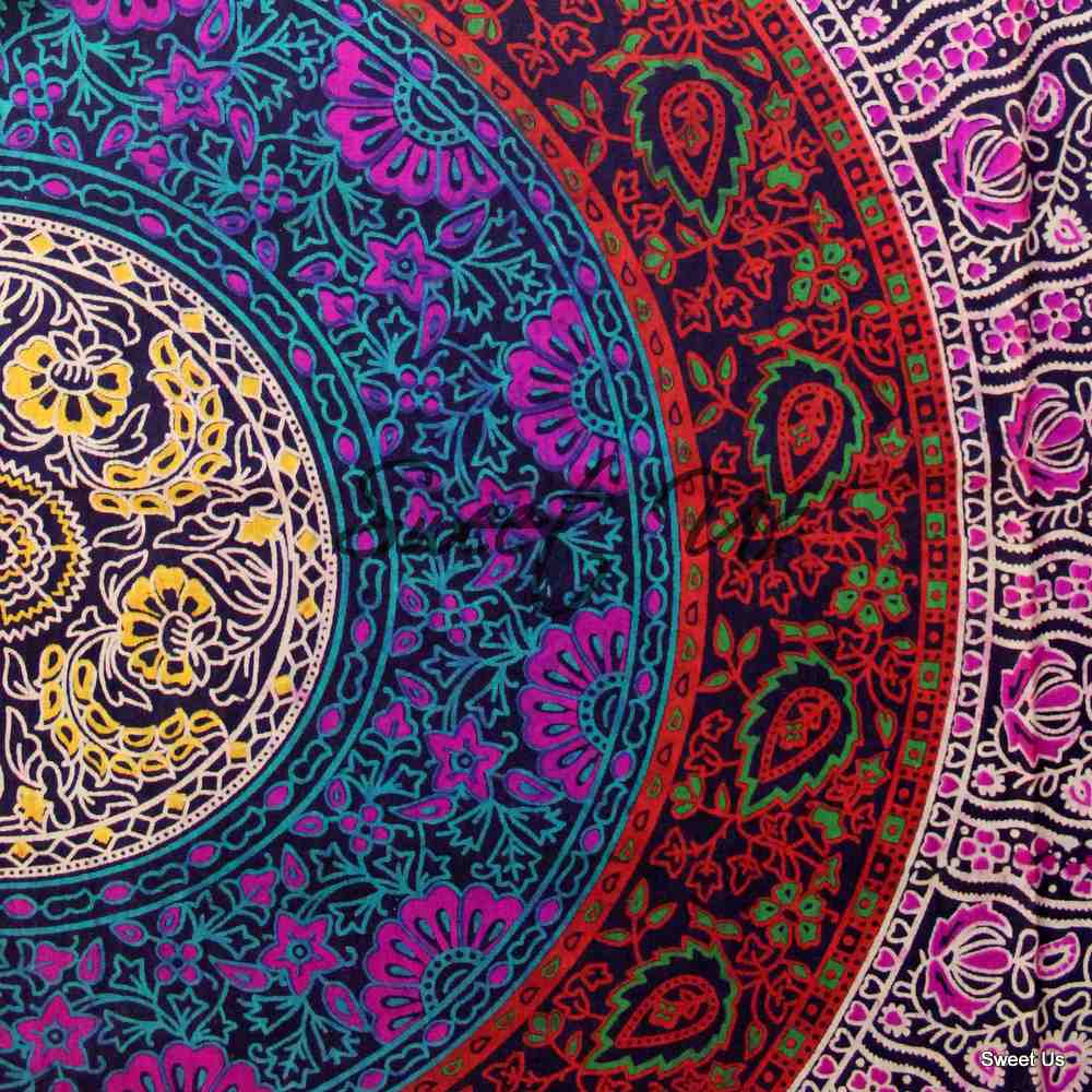 Cotton Circle of Life Floral Tablecloth Rectangle Deep Wine Kitchen Dining Linen