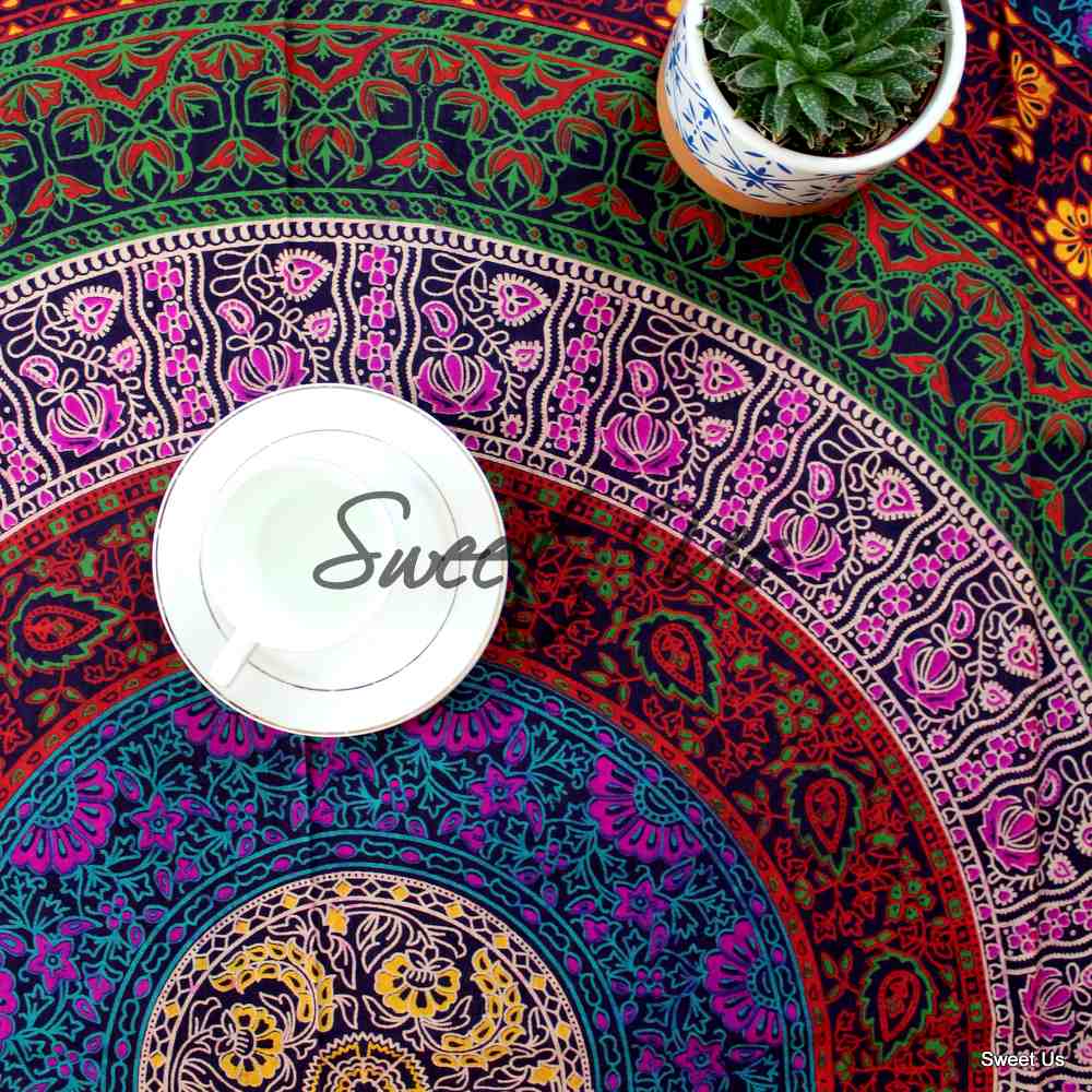 Cotton Circle of Life Floral Tablecloth Rectangle Deep Wine Kitchen Dining Linen