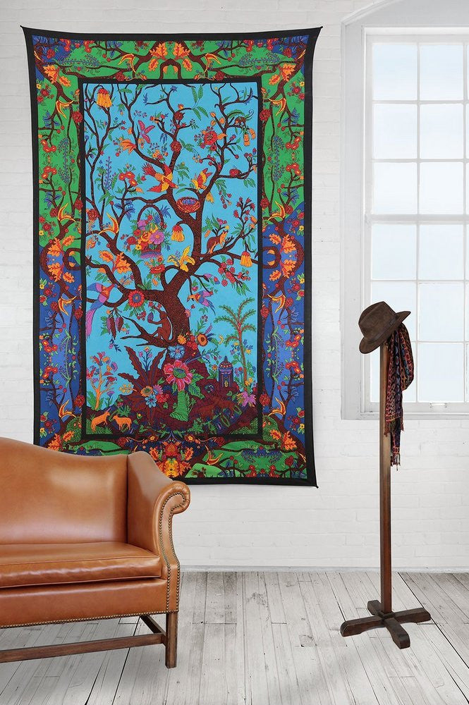 Handmade 100% Cotton 3D Tree of Life Multicolor Tapestry Tablecloth Spread 60x90 - Sweet Us