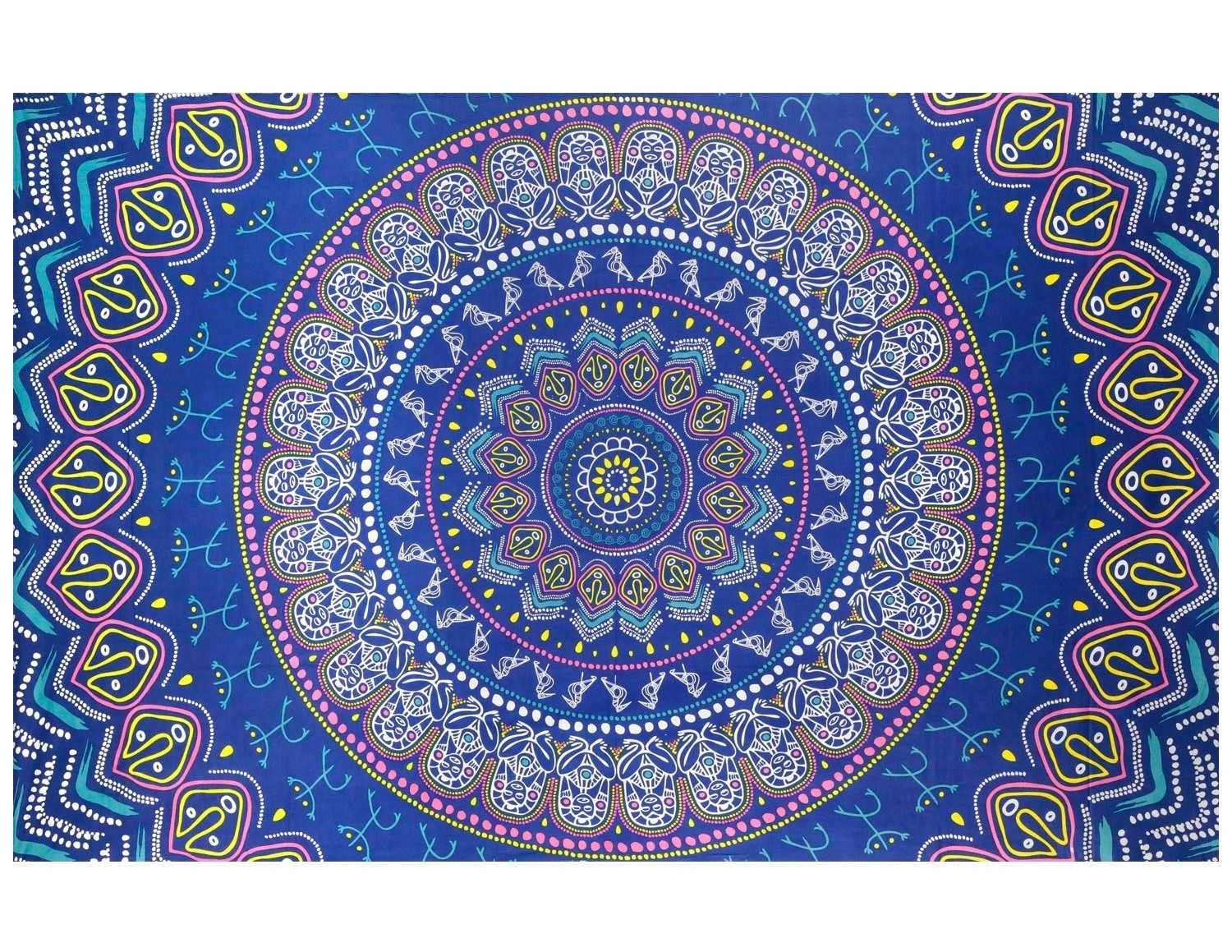 Handmade Cotton Taino Mandala Tapestry Wall Art Beach Sheet 60x90 inches Blue - Sweet Us