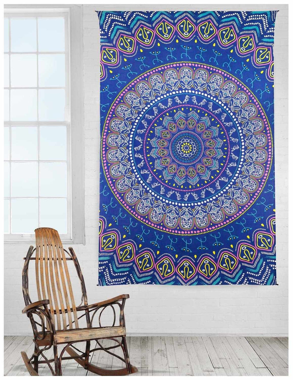 Handmade Cotton Taino Mandala Tapestry Wall Art Beach Sheet 60x90 inches Blue - Sweet Us