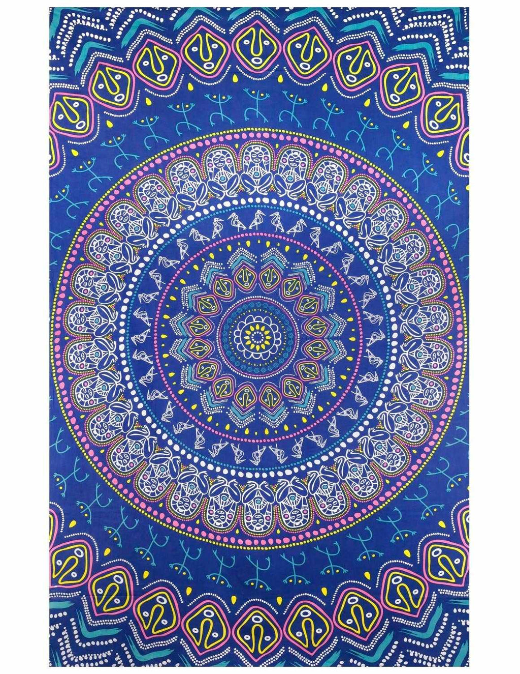Handmade Cotton Taino Mandala Tapestry Wall Art Beach Sheet 60x90 inches Blue - Sweet Us
