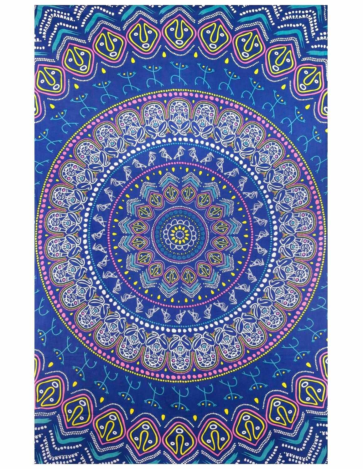 Handmade Cotton Taino Mandala Tapestry Wall Art Beach Sheet 60x90 inches Blue - Sweet Us