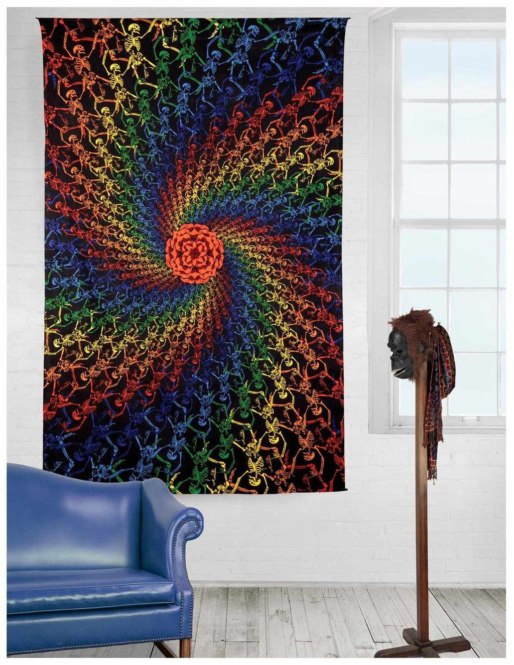 Cotton Rainbow Skeletons Spiral Tapestry Tablecloth Spread 60x90 inches Beach Sheet - Sweet Us