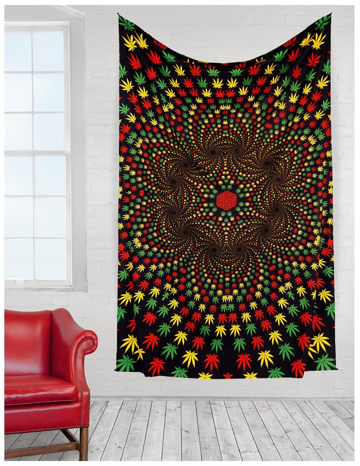 Handmade 100% Cotton 3D Weed Vortex Rasta Tapestry Tablecloth Beach Sheet 60x90 - Sweet Us