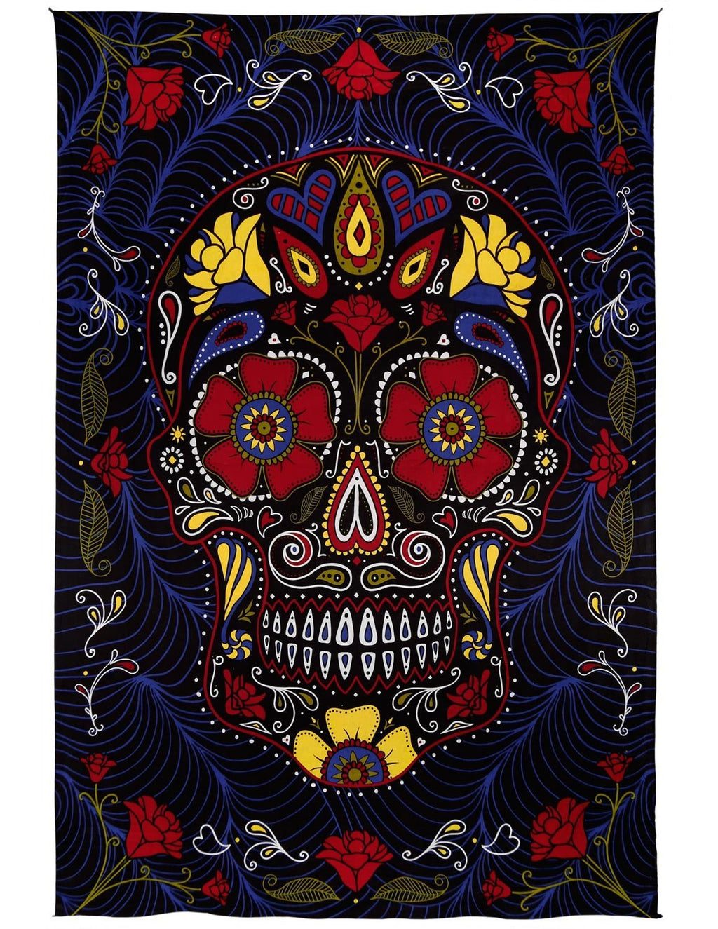 Handmade Cotton 3D Sugar Skull Tapestry Wall Art Beach Sheet 60x90 Inches Blue - Sweet Us