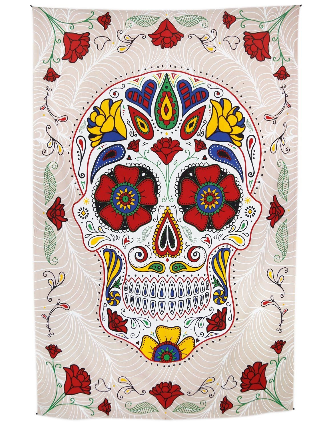 Handmade Cotton 3D Sugar Skull Tapestry Wall Art Beach Sheet 60x90 Inches Red Pink - Sweet Us