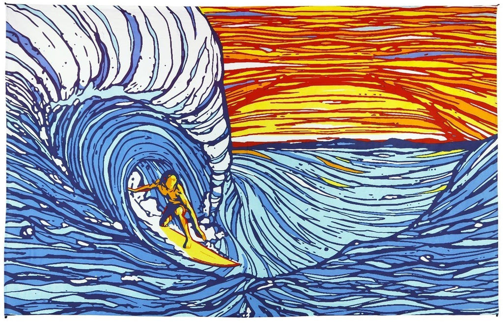 Handmade Cotton Sunset Surfer Ocean Wave Tapestry Tablecloth Bedspread Coverlet Beach Sheet Twin 60x90 Dorm Decor - Sweet Us