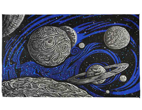 3D Outer Space Galactic Planetary Celestial Tapestry Wall Hang Cotton Beach Dorm - Sweet Us