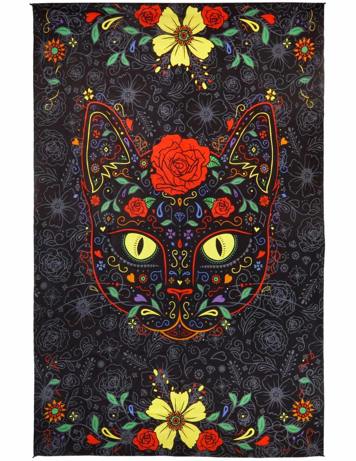 3D Sugar Kitty Tapestry Wall Hanging Huge Day Of The Dead Beach Sheet 60x90 Inches - Sweet Us