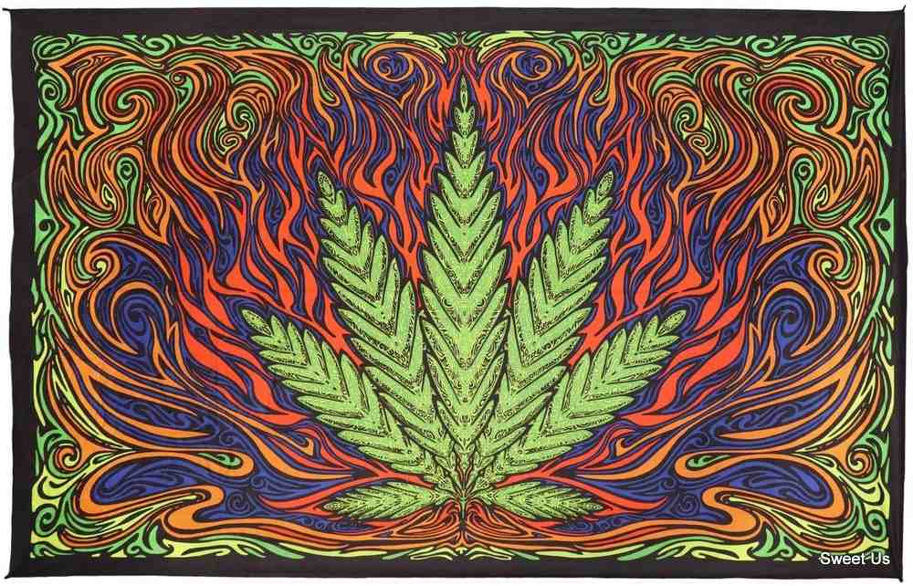 3D Cotton Pot Leaf Marijuana Tapestry Bohemian Wall Hanging 60x90 Inches