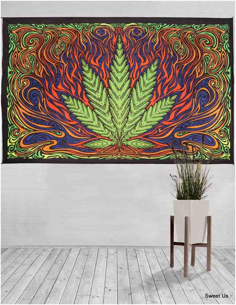 3D Cotton Pot Leaf Marijuana Tapestry Bohemian Wall Hanging 60x90 Inches