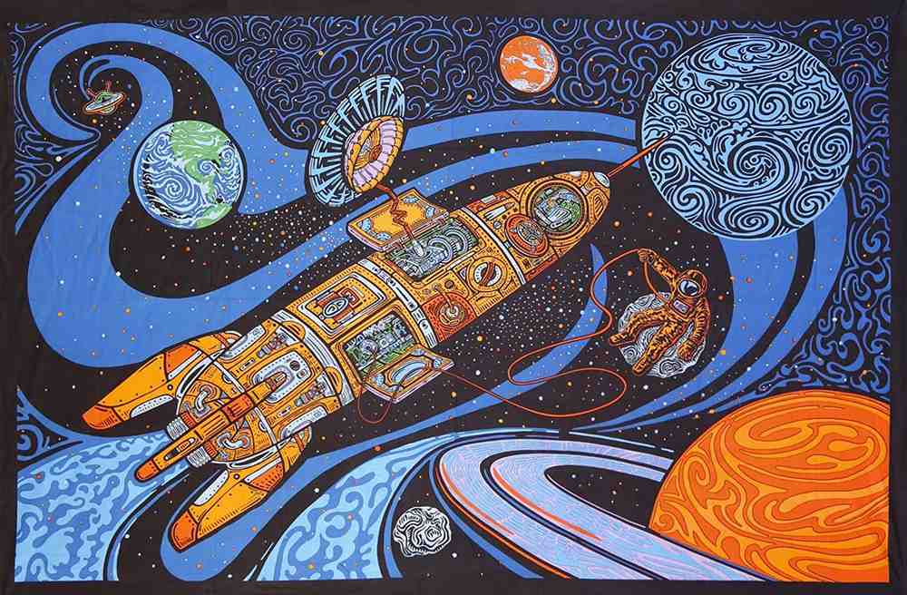 3D Cotton Rocket Astronaut Cosmic Tapestry Bohemian Wall Hanging 60x90 in