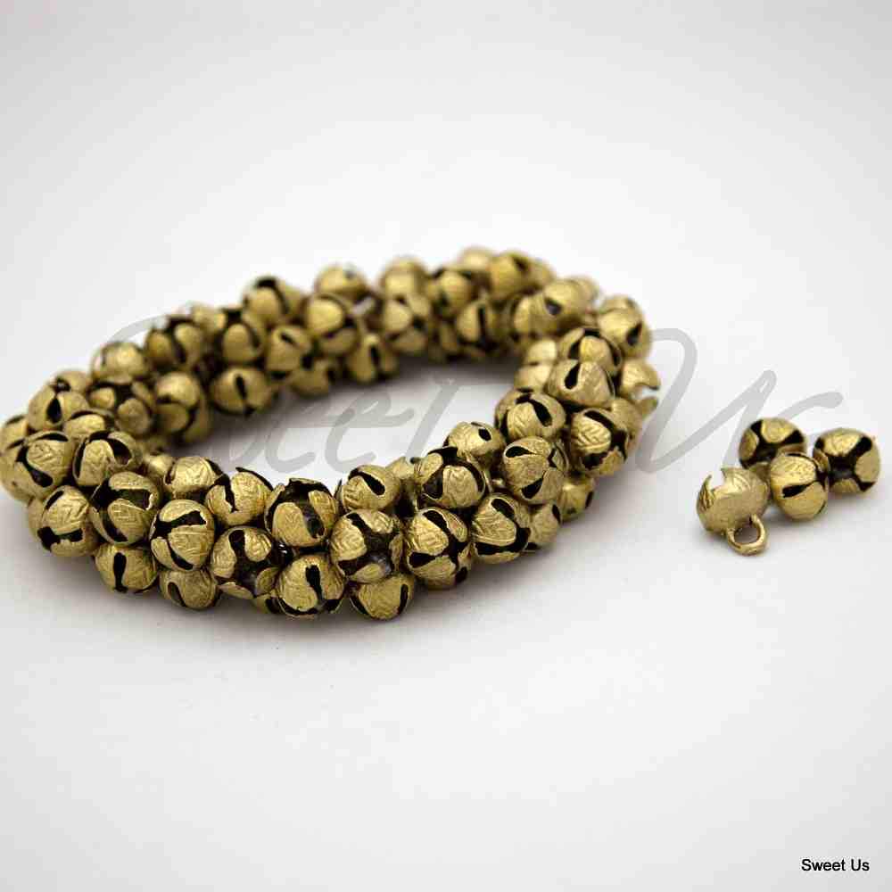 One Hundred 100 pcs Cross Cut Embossed Antique Brass Finish Bells