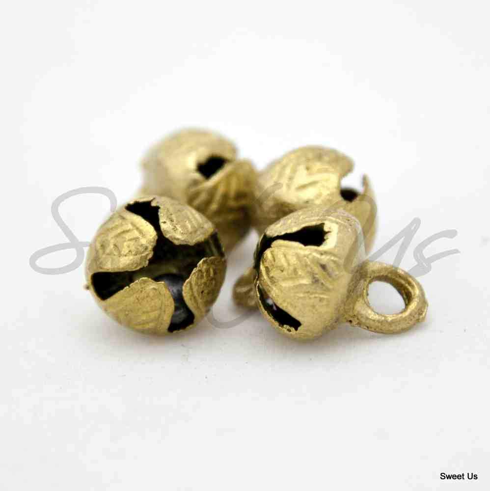 One Hundred 100 pcs Cross Cut Embossed Antique Brass Finish Bells