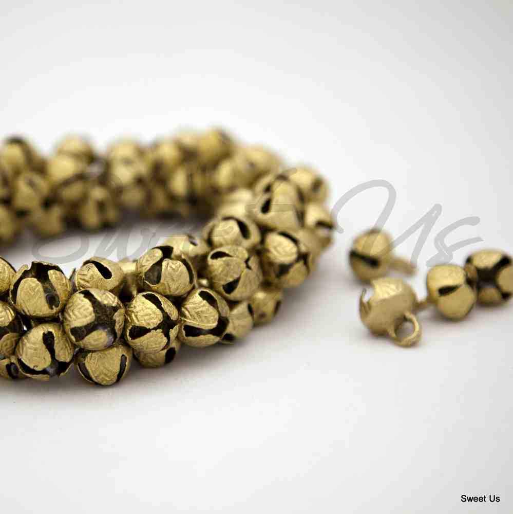 One Hundred 100 pcs Cross Cut Embossed Antique Brass Finish Bells