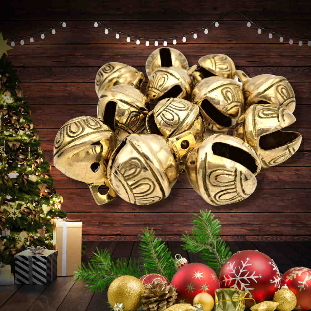 12pcs Polished Brass Jingle Bells, Sleigh Bells for Home, Christmas Decor
