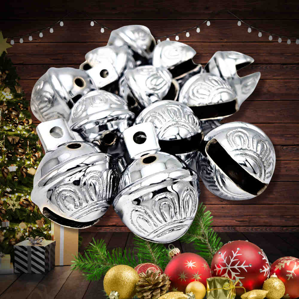 12pcs Chrome Plated Brass Jingle Bells, Sleigh Bells for Home, Christmas Decor