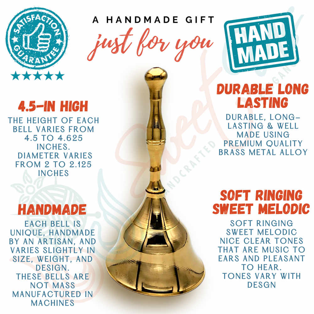 Sturdy Polished Brass Hand Bell Sweet Melodic Wedding Kiss Bell Service Call