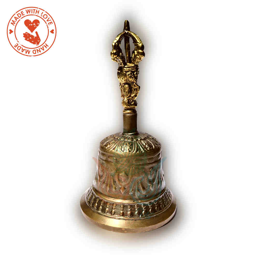 Antique Brass Hand Bell Sweet Soft Tone Meditation, Tibetan Buddhist Prayer Bell