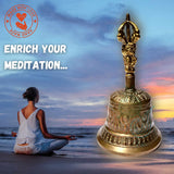 Antique Brass Hand Bell Sweet Soft Tone Meditation, Tibetan Buddhist Prayer Bell