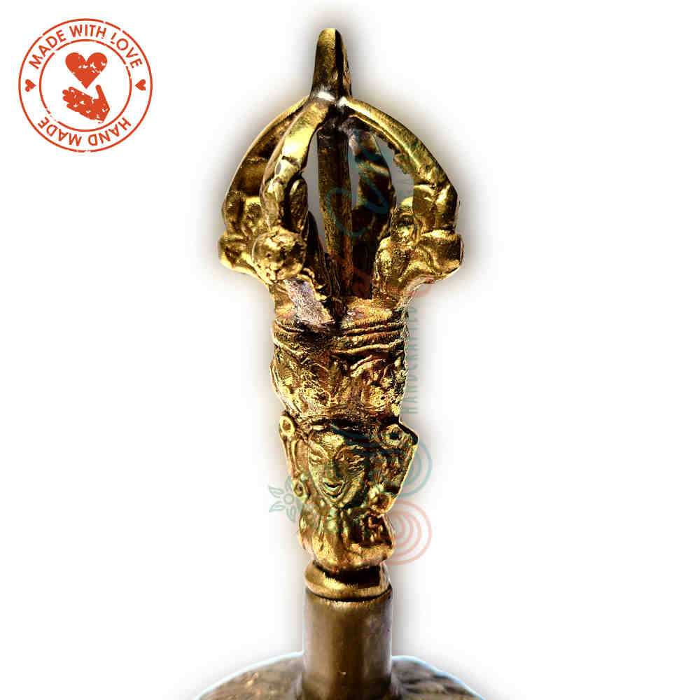 Antique Brass Hand Bell Sweet Soft Tone Meditation, Tibetan Buddhist Prayer Bell