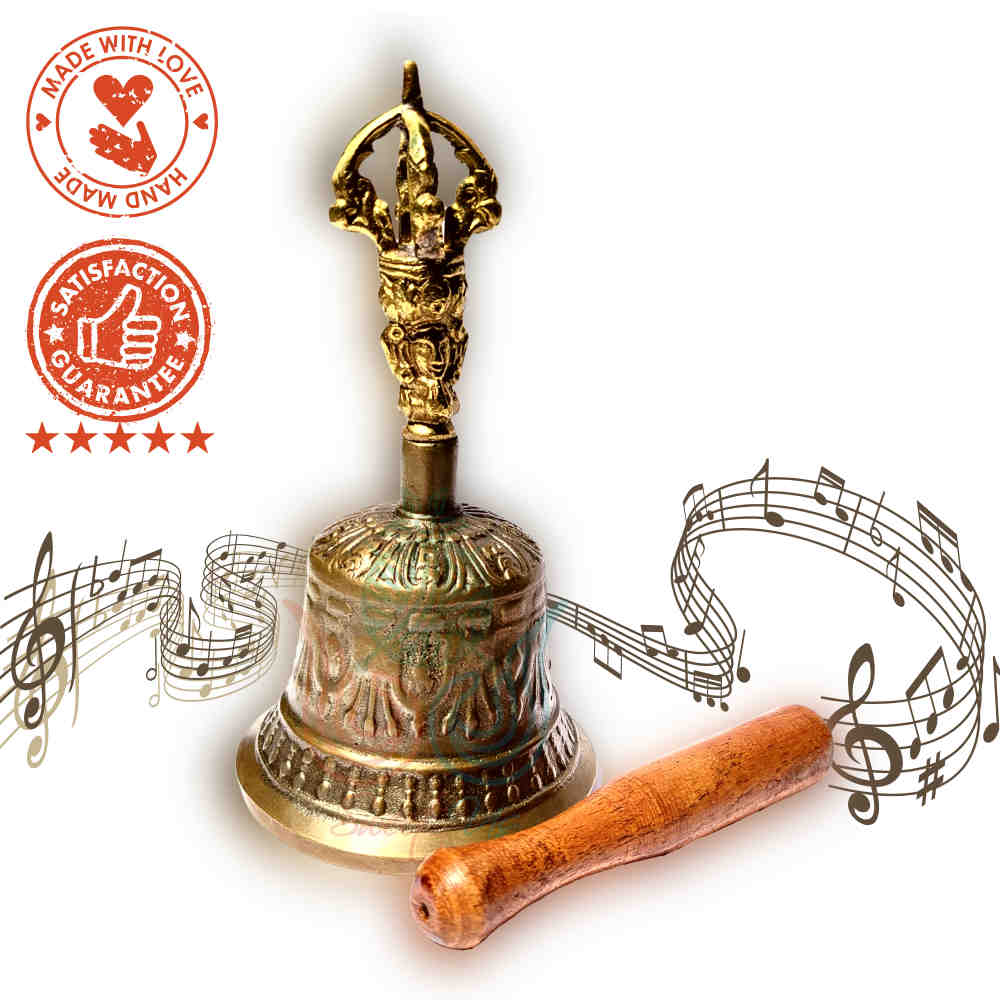 Antique Brass Hand Bell Sweet Soft Tone Meditation, Tibetan Buddhist Prayer Bell