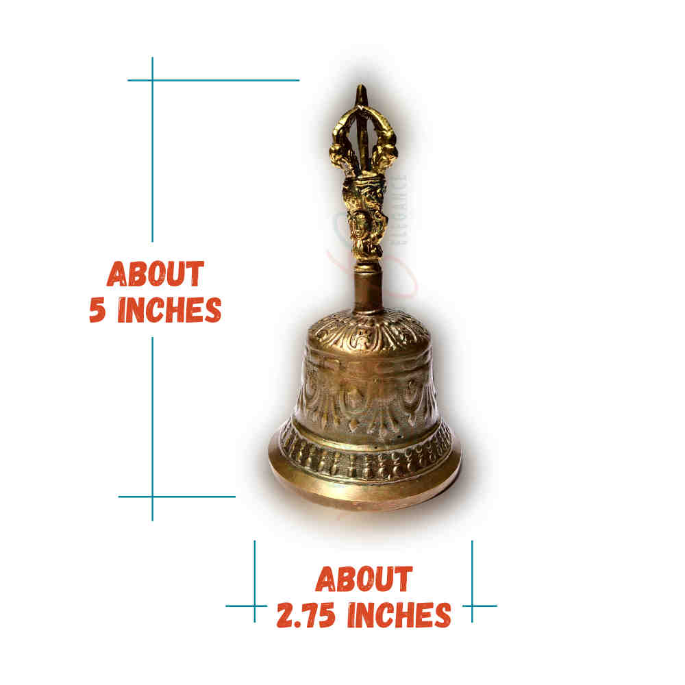 Antique Brass Hand Bell Sweet Soft Tone Meditation, Tibetan Buddhist Prayer Bell