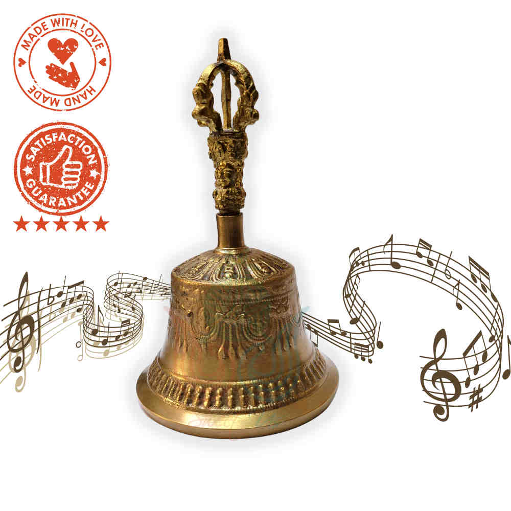 Antique Brass Hand Bell Sweet Soft Tone Meditation, Tibetan Buddhist Prayer Bell