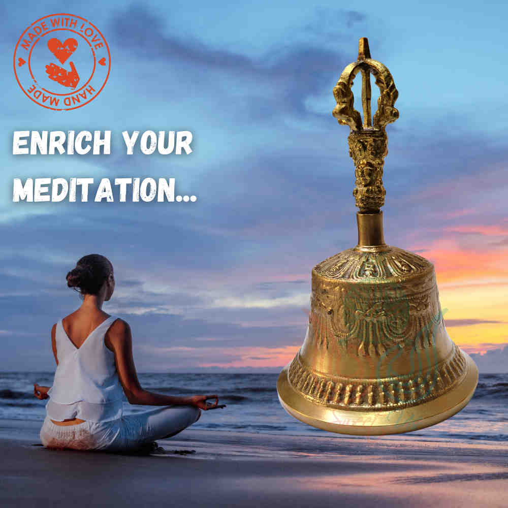 Antique Brass Hand Bell Sweet Soft Tone Meditation, Tibetan Buddhist Prayer Bell