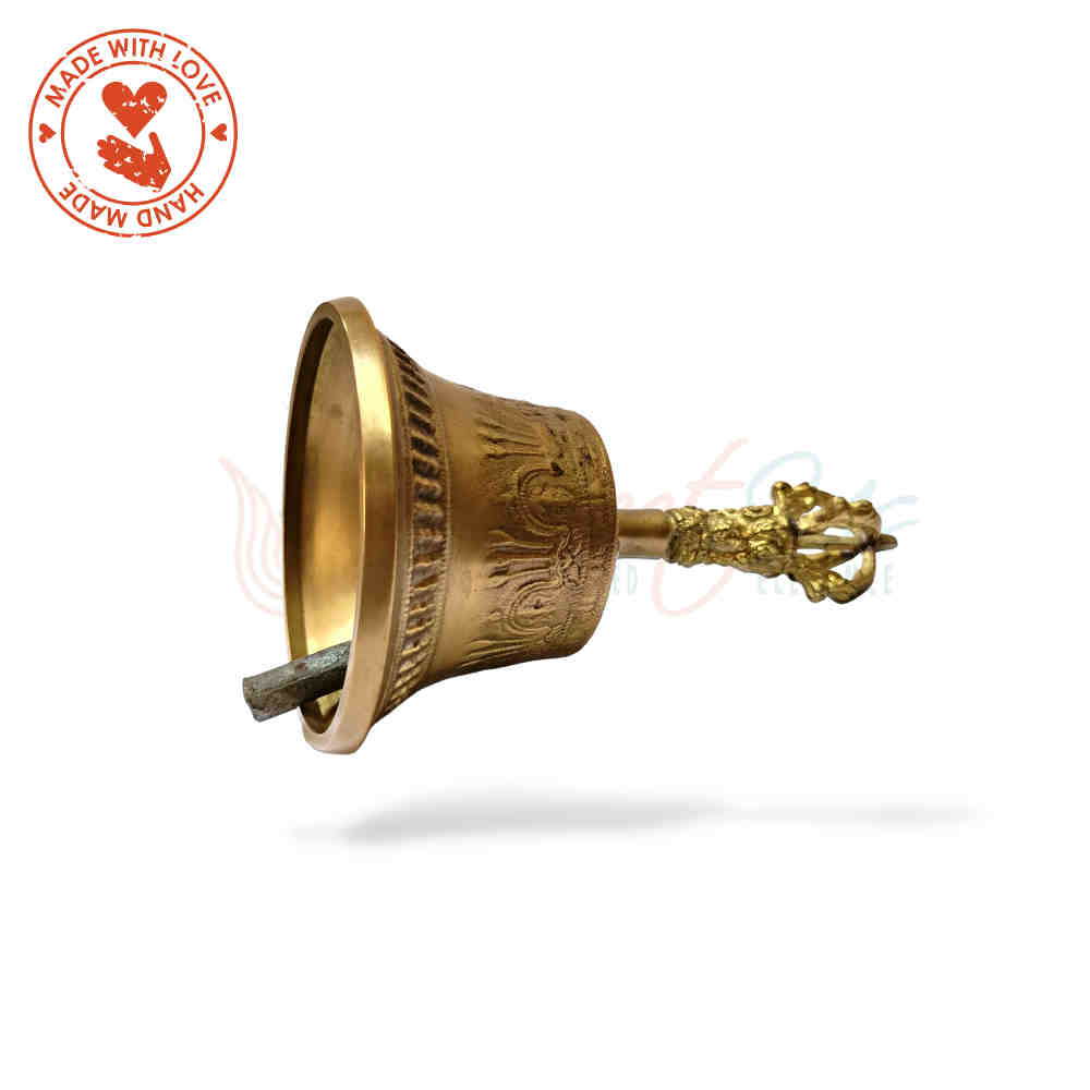 Antique Brass Hand Bell Sweet Soft Tone Meditation, Tibetan Buddhist Prayer Bell