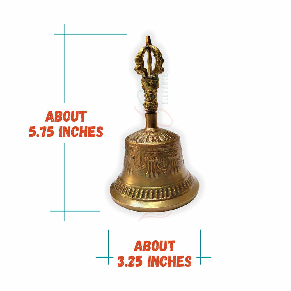 Antique Brass Hand Bell Sweet Soft Tone Meditation, Tibetan Buddhist Prayer Bell