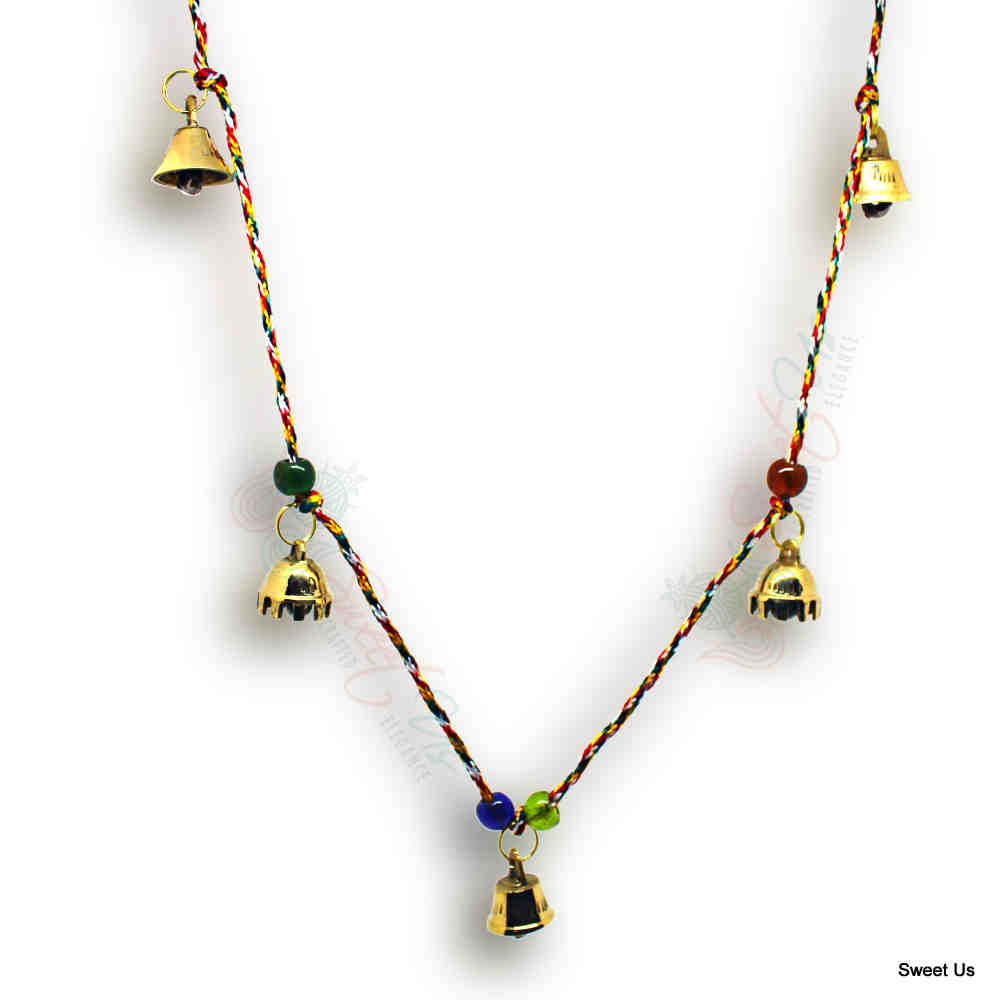 Decorative Beads and Soft Melodic Tiny Vintage Polished Brass Bells on a String