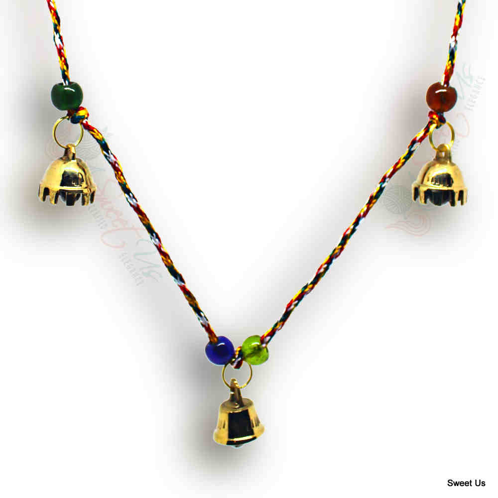 Decorative Beads and Soft Melodic Tiny Vintage Polished Brass Bells on a String