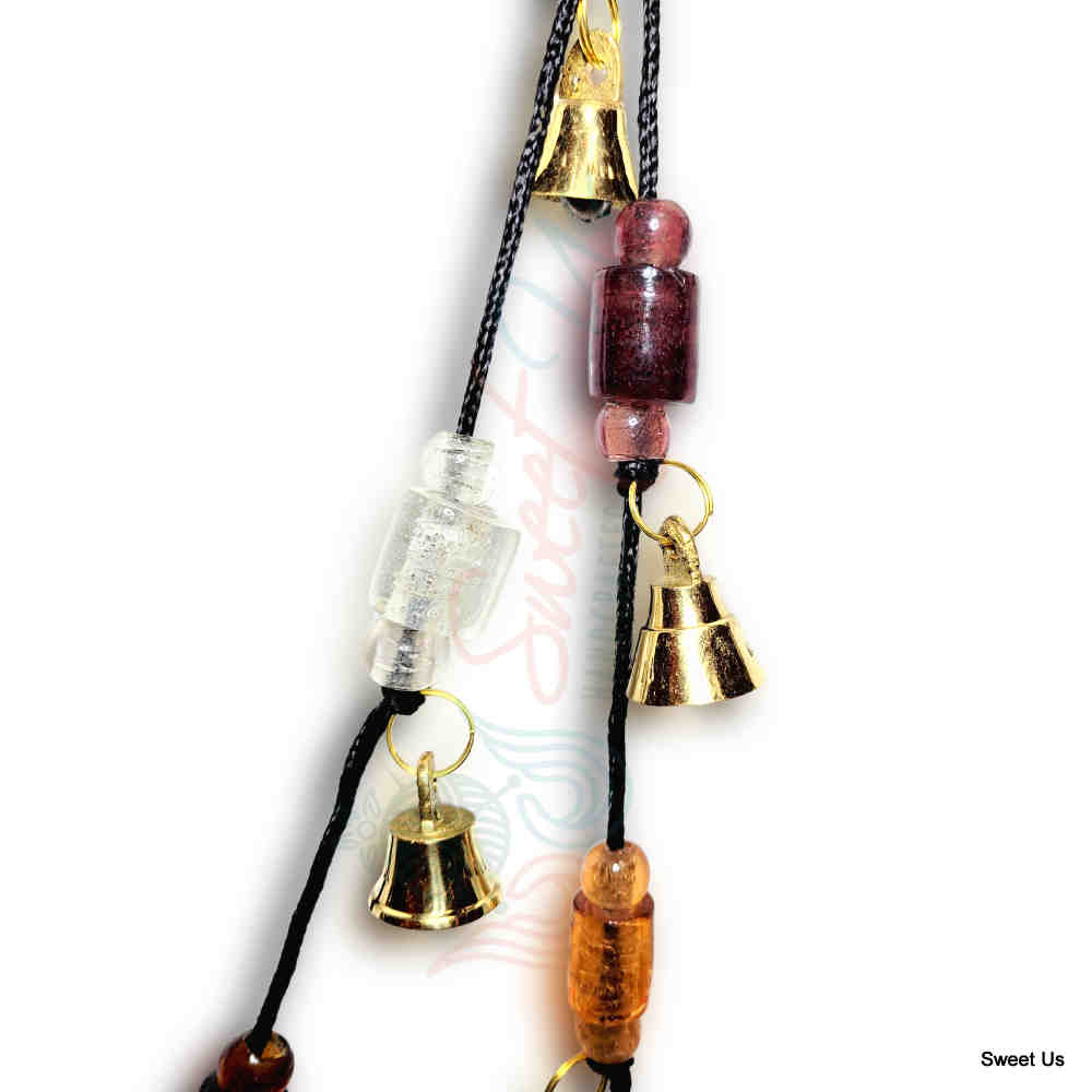 Decorative Glassy Beads and Polished Brass Vintage Bells on a String
