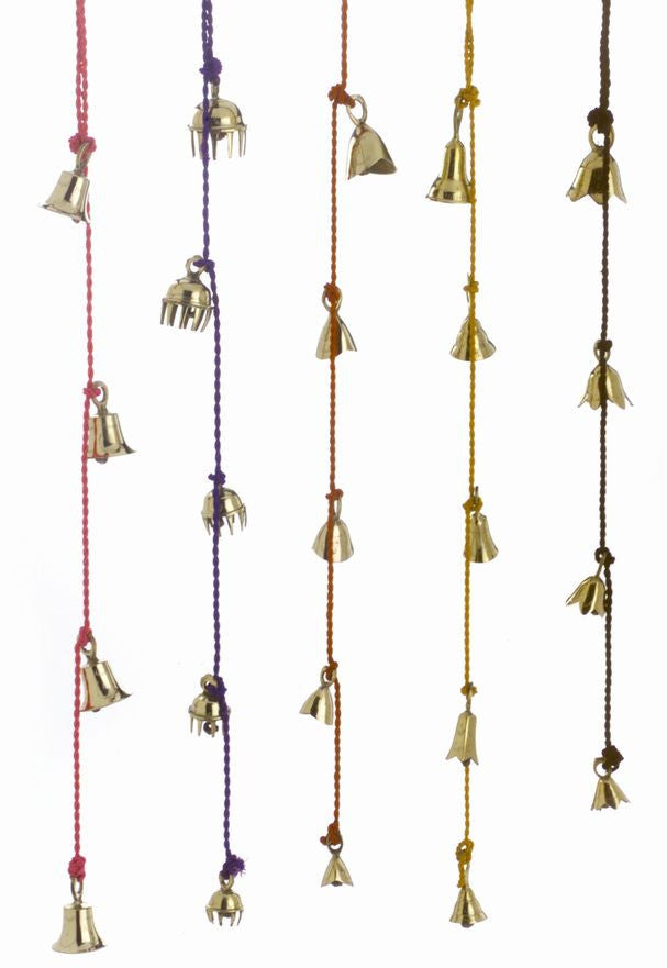 Amazing Chime of 4 to 10 Brass Bells 1.5 to 2.5 Inches High on Six Colorful Strings - Sweet Us