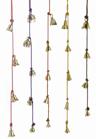 Amazing Chime of 4 to 10 Brass Bells 1.5 to 2.5 Inches High on Six Colorful Strings - Sweet Us