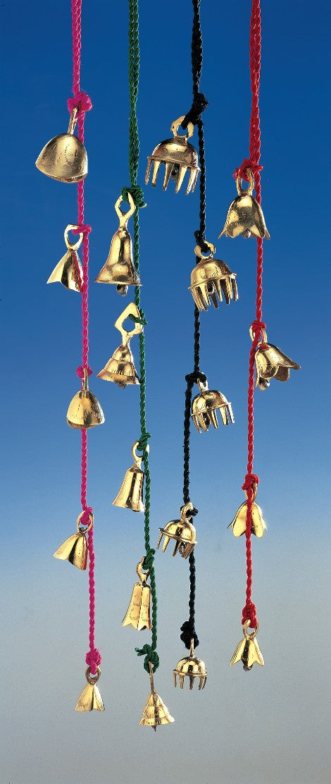 Amazing Chime of 4 to 10 Brass Bells 1.5 to 2.5 Inches High on Six Colorful Strings - Sweet Us