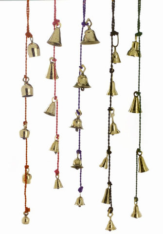 Amazing Chime of 4 to 6 Brass Bells 1.75 to 3 Inches High on Six Colorful Strings - Sweet Us