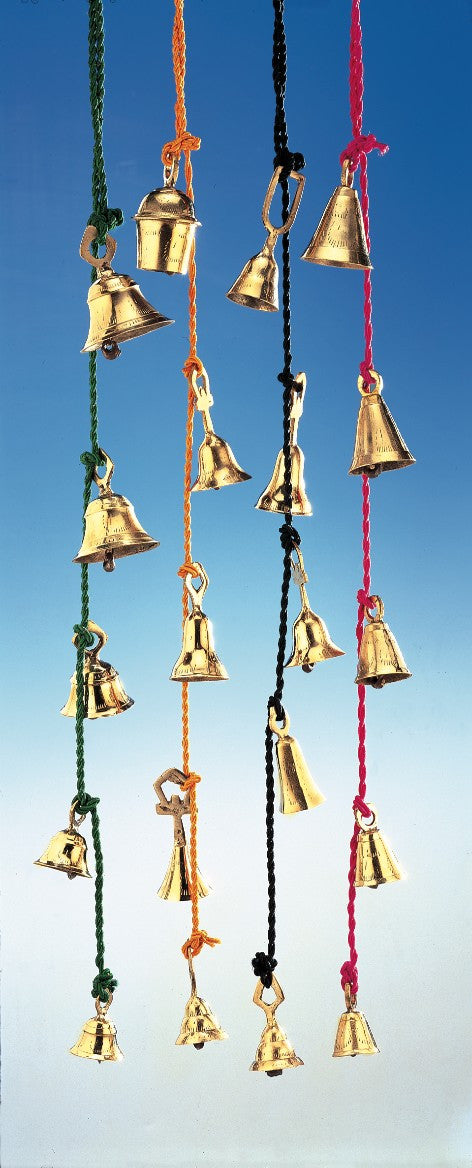 Amazing Chime of 4 to 6 Brass Bells 1.75 to 3 Inches High on Six Colorful Strings - Sweet Us