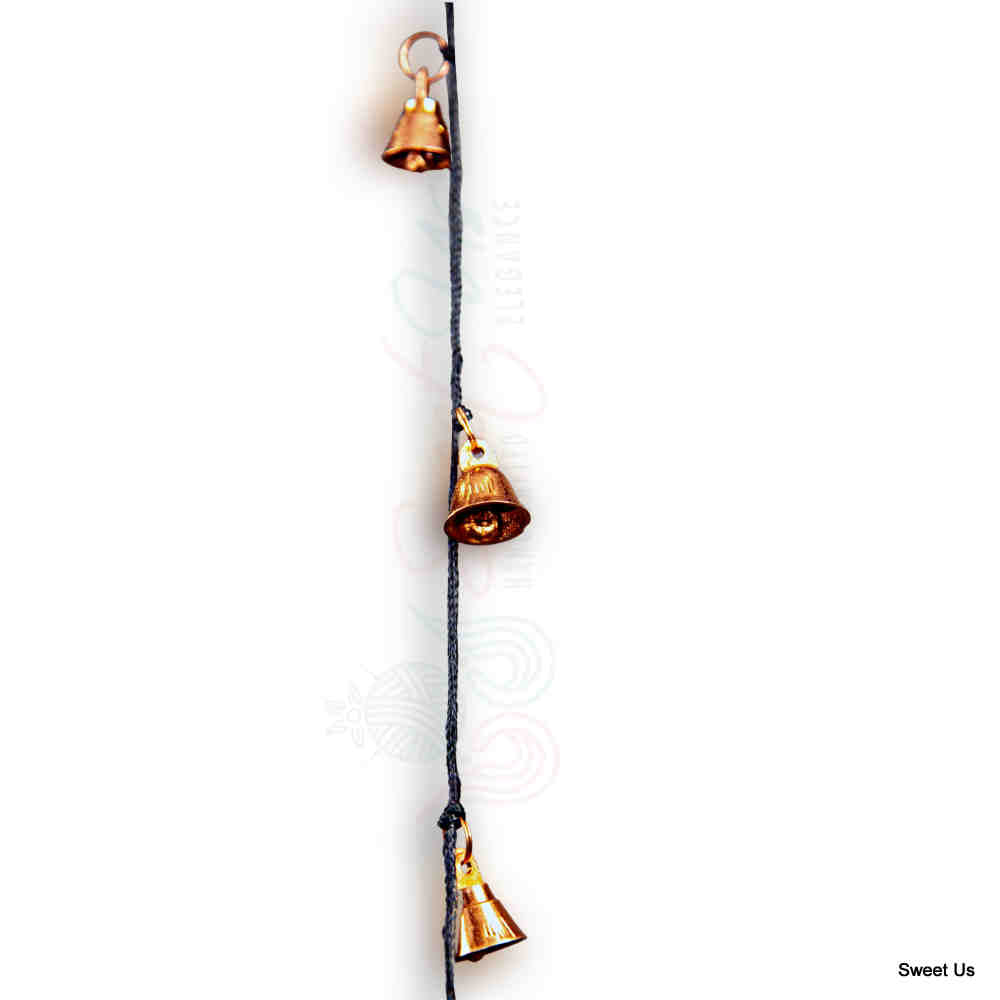 Decorative Vintage Copper Plated Brass Bells on a String, Home, Christmas Decor